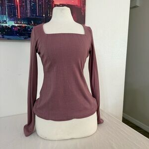 Chic Mauve Long Sleeve Square Neck Blouse